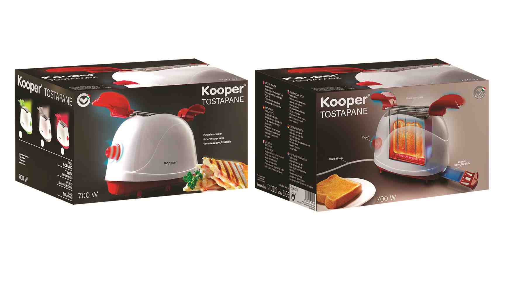 ERREGAME -  - Kooper Kooper Tostapane Toastysmart 2 Pinze  700W Verde Base Bianca