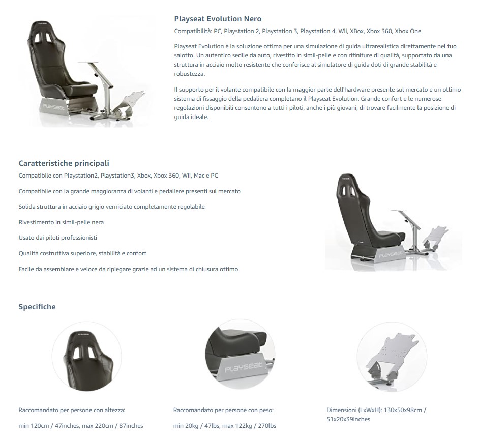 Playseat - Sedile Guida per Simulazione Evolution per PC / Xbox