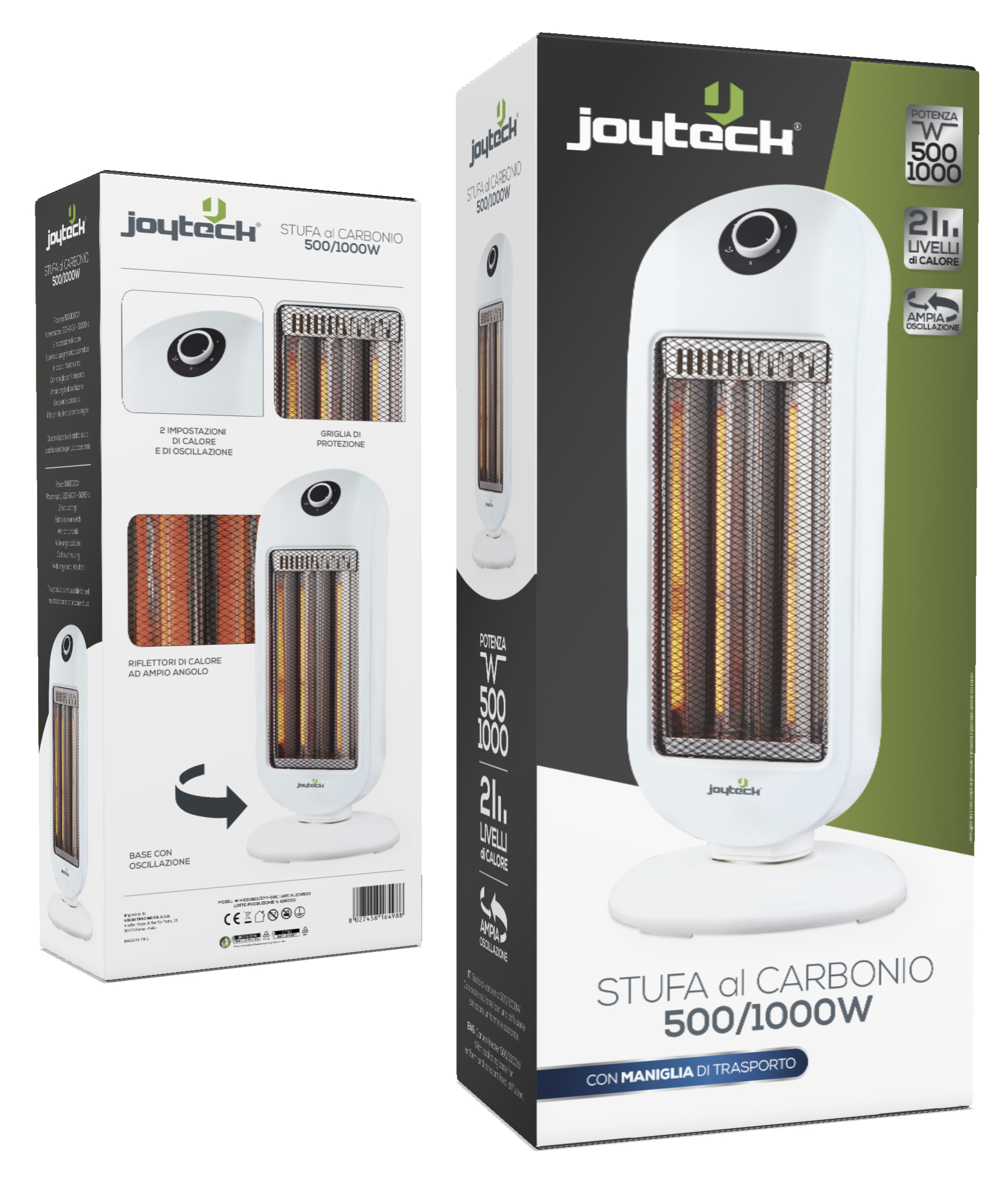 ERREGAME -  - Joyteck Joytech Stufa al Carbonio NewModel  Oscillante 450W/900W Bianca