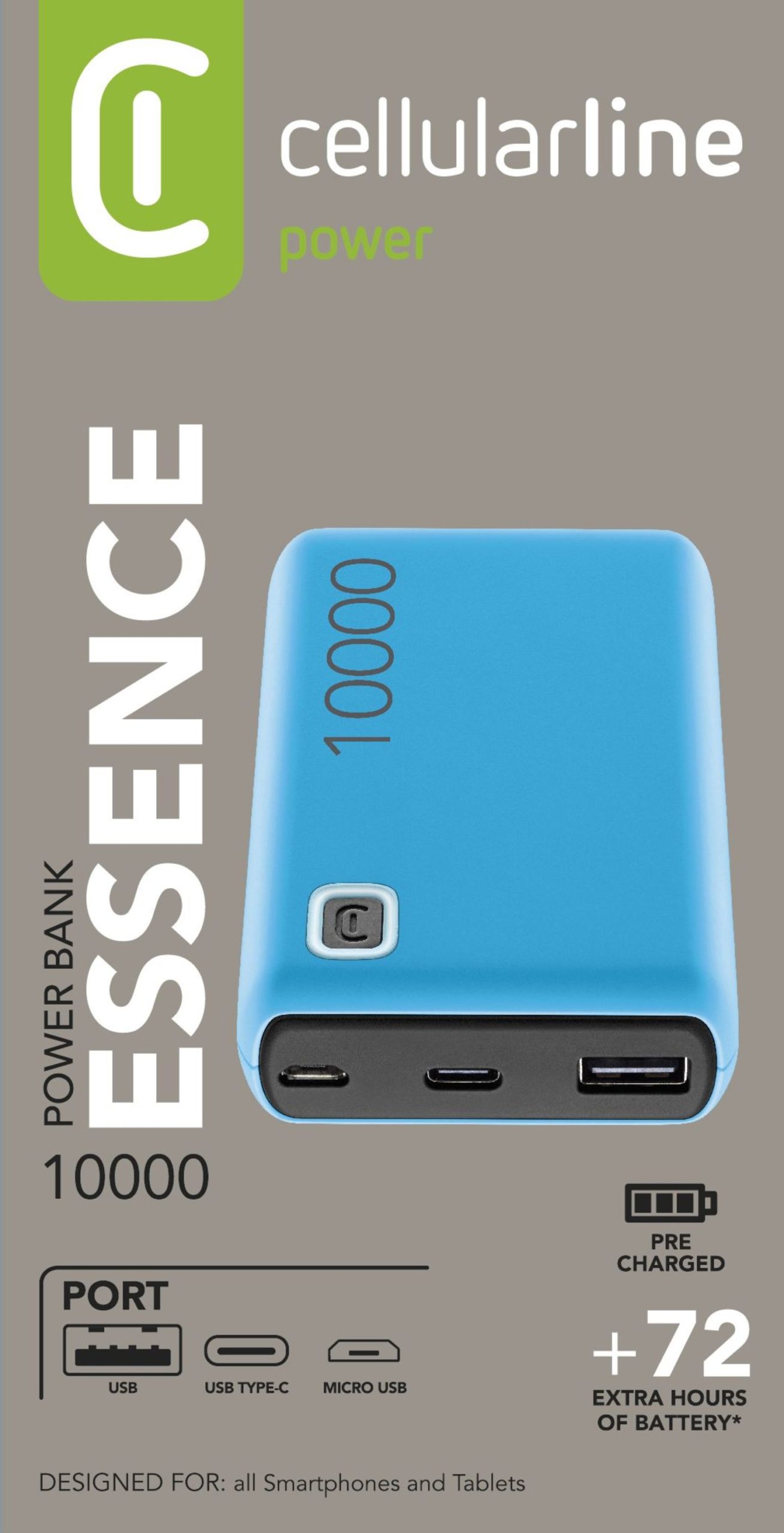 ERREGAME -  - Cellular Line Cellularline Powerbank Essence  Universale USB-A 10000mAh Blu