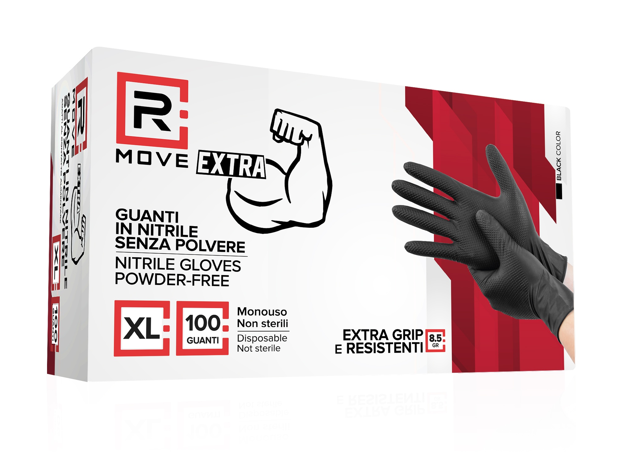 ERREGAME -  - RMove RMove 1Conf. da 100pz Tg.XL 8.5gr da  Lavoro - Guanti Nitrile Nero Senza Polvere Full Grip