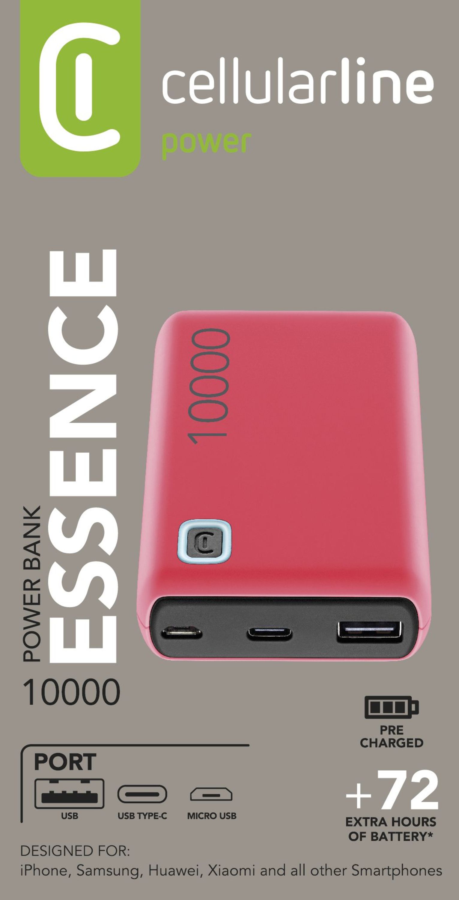ERREGAME -  - Cellular Line Cellularline Powerbank Essence  Universale USB-A 10000mAh Rosa