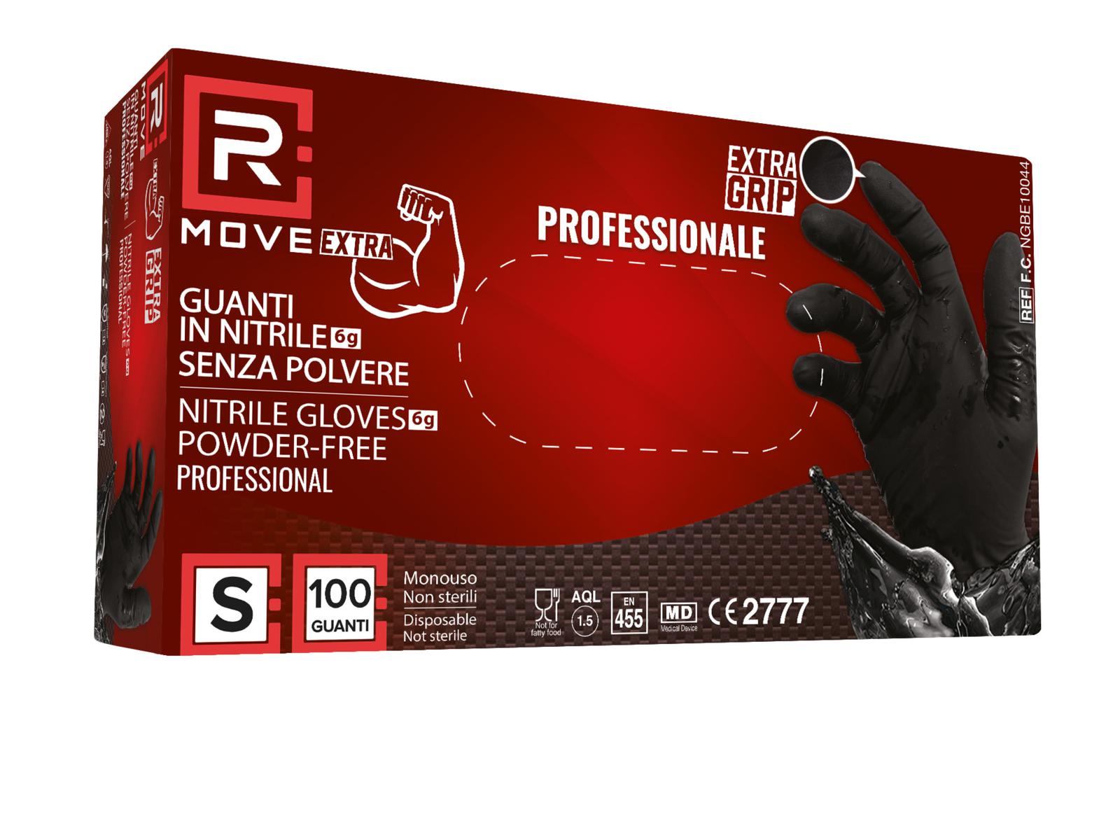 ERREGAME -  - RMove RMove 1Conf. da 100pz Tg.S 6gr da  Lavoro - Guanti Nitrile Nero Senza Polvere