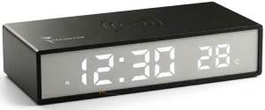 Techmade Clock Sveglia con Ricarica Wireless Smartphone 15W Nera